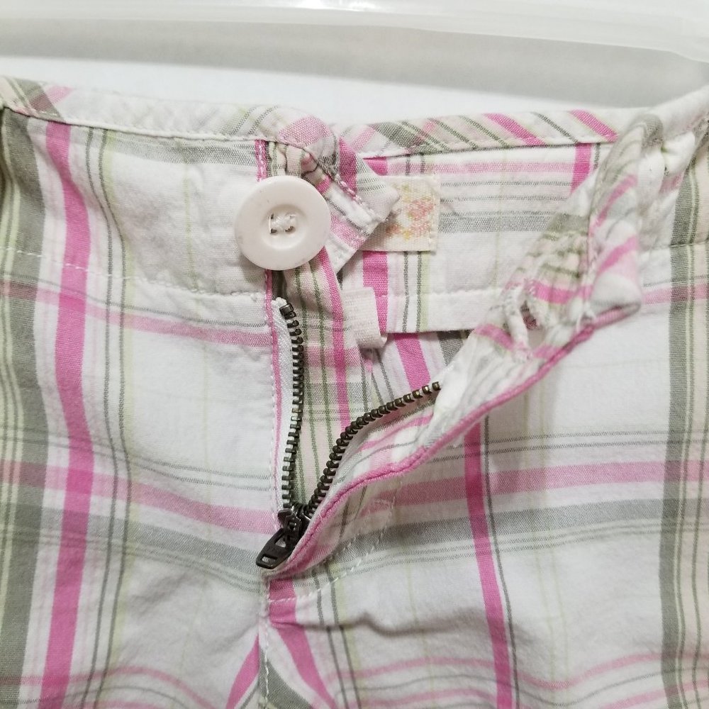 Red Camel shorts 7 madras plaid preppy cuffed buckle cinch low rise stretch Y2K - Picture 8 of 14